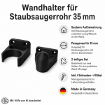 2-teiliges Wandhalter-Set für Staubsaugerrohr Ø 35 mm inkl. 4 Schrauben und 4 Dübeln – platzsparende Aufbewahrung – Bild 3